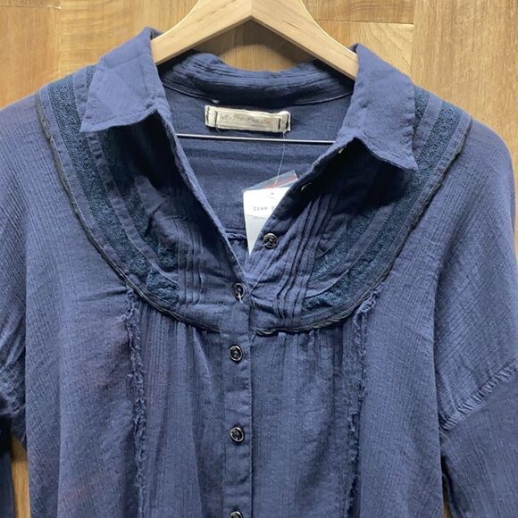 FREE PEOPLE - Navy Button Down - Picture 2 of 6
